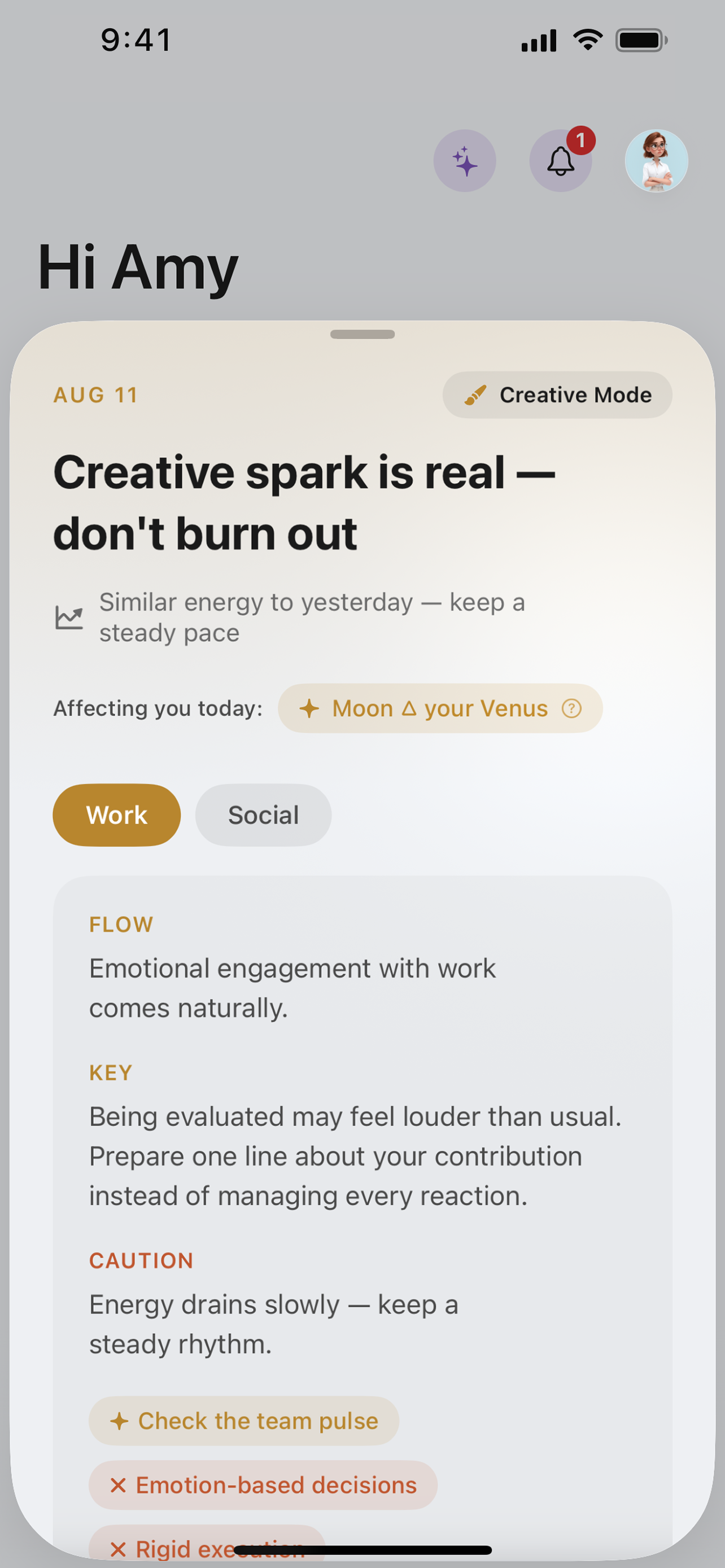 ORVIT Daily Work Vibe — today's focus, momentum, and collaboration read